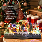 Vigdur Christmas Village Houses - Lighted Xmas Carousel & Rotating Train and 8 Xmas Songs, Christmas Animation Village Indoor Holiday Tabletop Decorations for Home Tabletop Gift