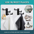 Angle Simple Swivel Towel Hooks for Bathroom, SUS 304 Stainless Steel Foldable 3 Arms Robe Towel Holder, Shower Wall Coat Hooks, Matte Black, 2 Pack