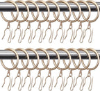 Hotop 30 Pcs Metal Drapery Curtain Rings 0.98/1.26/1.65 inch Interior Diameter and 30 Pcs Hanging Curtain Drapery Pin Hooks for Window Door Shower(42mm,Champagne Gold)