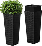Devoko Resin Tall Planters for Outdoor Plants Set of 2, Large Taper Outdoor Planter Pots with 4 Drainage Holes, Flower Pots Modern Decor for Porch, Patio, Backyard, Home Garden (Black, 24")