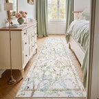 jinchan Ivory Botanical Birds 3x8 Runner Rug for Hallway Washable Non Slip Soft Nature Plants Modern Kitchen Runner Carpet Vintage Ultra Thin Low Pile Rug for Entryway Living Room Kitchen Laundry