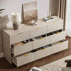 Beige Dresser for Bedroom, 9 Drawer Double Dresser, Modern Chest of Drawers for Bedroom, Living Room, Entryway and Closet, 63" L x 15.7" D x 31.5" H