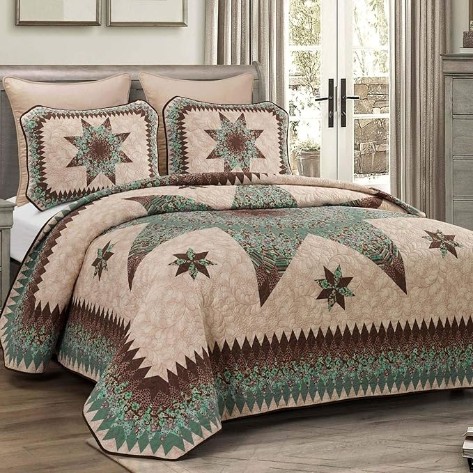 Donna Sharp Contemporary Polyester Quilt Set - Sea Breeze Star - 2-Piece Twin Size Quilt Set, Includes Quilt, and Pillow Sham Perfect for Coastal and Souhtwest Decor
