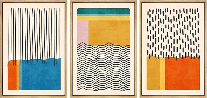 SIGNWIN Framed Canvas Print Wall Art Set Mid-Century Vibrant Color Block Collage Abstract Geometric Illustrations Graffiti & Street Art Modern Art for Living Room, Bedroom, Office - 24"x36"x3 Natural