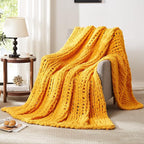 L'AGRATY Chunky Knit Blanket Throw - Soft Chunky Throw Blanket 30x40: 100% Hand Kintted Chenile Crochet Throw Blanket for Couch - Large Cable Knit Chunky Blanket for Home Decor(Mustard Yellow)
