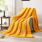 L'AGRATY Chunky Knit Throw Blanket - 40x50: 100% Hand-Knitted Chenile Crochet Blanket For Home Decor (Mustard Yellow)