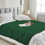 CozeCube Knit Throw Blanket, Green Checkered Throw for Couch, Soft Cozy Warm Knitted Blanket for Bed Sofa Living Room, 60"X80", Forest Green