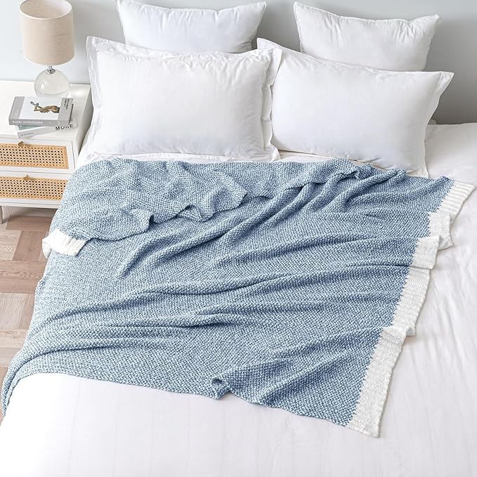 MIULEE Super Soft Throw Blanket for Couch, Blue Cozy Fluffy Warm Blankets Knit Throw Blankets for Sofa, Bed, Chair, Living Room, Camping, Picnic, 50 x 60 inch