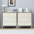 3 Drawer Dresser, Vintage French Chest of Drawers with Storage, Farmhouse Distressed Boho Nightstands Set of 2, Small Wide Dresser for Bedroom Hallway Living Room Entryway (2, Rustic Brown Gray)