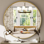32 Inch Round Bathroom Mirror - Wall Mounted Circle Mirror with Metal Frame, Modern Mirror Suitable for Bathroom, Vanity, Entryway, Living Room, Wall Decor,Gold