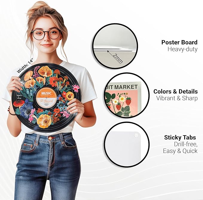 HK Studio Hippie Decor, Posters for Room Aesthetic - Botanical Wall Art, Record Decor, 4pcs 12"