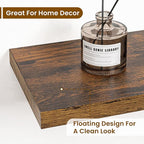Fun Memories 24 Inch Floating Shelves for Wall, 9 Inch Deep Brown Rustic Wood Wall Mounted Shelves for Bathroom, Kitchen, Living Room, Set of 2