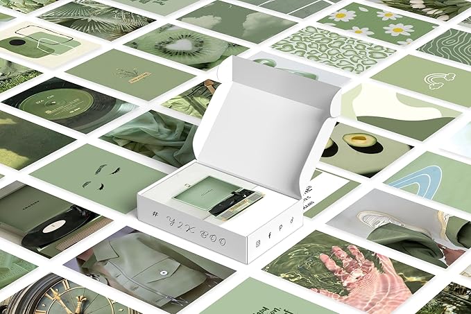 Y2K BOO Sage Green Aesthetic Wall Collage Kit – 100 Soft & Serene Photos, 4"x6" Semi-Gloss Prints for Teen Girls Dorm Room Decor, Calm Sage Green Moments, Ideal Gift for Birthday & Graduation
