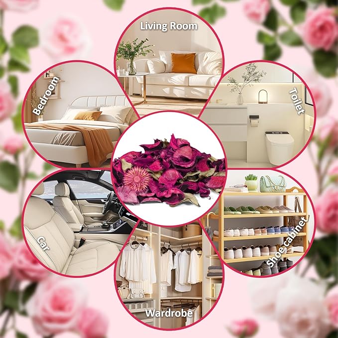 STRN Natural Dried Rose Flower Sachets (2-Pack), Potpourri Vase Filler Long-Lasting Fragrance Potpourri Bags for Closet, Drawer, Car & Home, Reusable Scented Sachet Gift Set