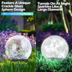 Garden Solar Ball Lights Outdoor Waterproof, 30 LED Cracked Glass Globe Solar Power Ground Lights for Path Yard Patio Lawn, Christmas Decoration Landscape White(2 Pack 3.9'')
