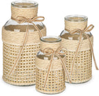 Hollyone 3Pcs Flower Vase Glass Vase with Cotton Rope Cover Woven Glass Vase Decorative Flower Bottle Modern Vase for Table Centerpiece Farmhouse Wedding Home Decor