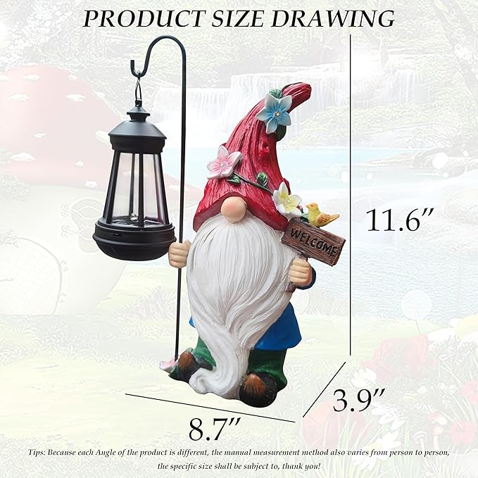 Solar Gnome Garden Statues Outdoor Décor with Lantern- Gnome Figurines Solar LED Light Lawn Ornaments - Yard Decorations for Patio, Balcony, Backyard -Unique House Warming Gifts for Mom