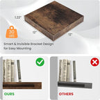 Square Floating Shelves for Wall, 12"W x 12"D x 1.2"H, Small Wooden Wall Mounted Display Shelf with Invisible Brackets for Living Room, Bedroom, Bathroom, Kitchen Decor, Set of 3, Rustic Brown