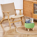 Wimarsbon Pouf Ottoman, 100% Cotton Knitted Boho Footstool, Round Footrest with Non-Skid Wood Legs, Home Décor Handmade Pouffe, Leisure Floor Step Stool for Living Room (Matcha)