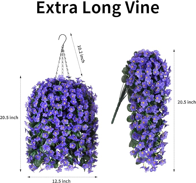 Artificial Fake Outdoor Hanging Flowers Plants Basket for Outside Porch Decoration, Fake Silk UV Resistant Look Real Purple Orchid Traing Vines for Home Balcony Yard Patio Garden Decor
