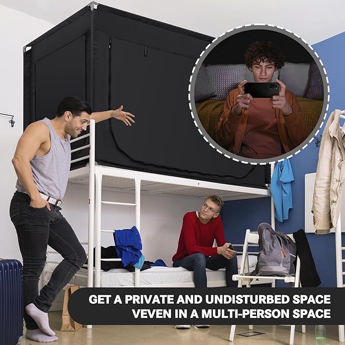 Bed Canopy Portable Blackout Bed Tent Privacy Tent for Adult Indoor Sleeping with 3 Doors, Storage Bag