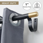 Curtain Rods for 28-68” Windows, Splicing Construction, 1” Adjustable Drapery Rod with Aluminum Alloy Brackets and Finials for Window, Sliding Door, Patio, Living Room Decoration, Matte Black&Gold