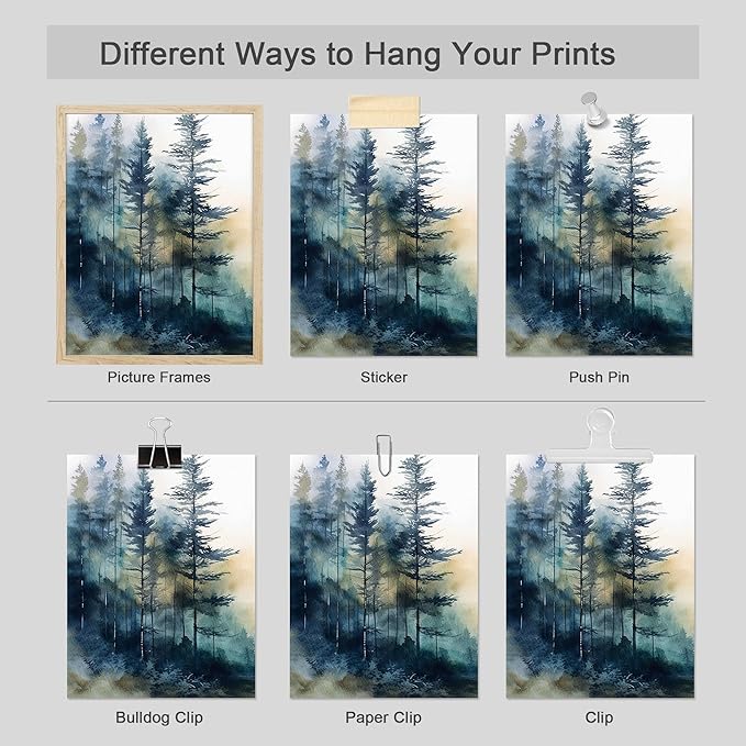 SIGNWIN Adhesive Canvas Poster Green & Teal Watercolor Forest Pine Trees Nature Wilderness Photography Realism Decorative Rustic Cozy Zen for Living Room, Bedroom, Office - 11"x14"x4