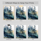 SIGNWIN Adhesive Canvas Poster Green & Teal Watercolor Forest Pine Trees Nature Wilderness Photography Realism Decorative Rustic Cozy Zen for Living Room, Bedroom, Office - 11"x14"x4