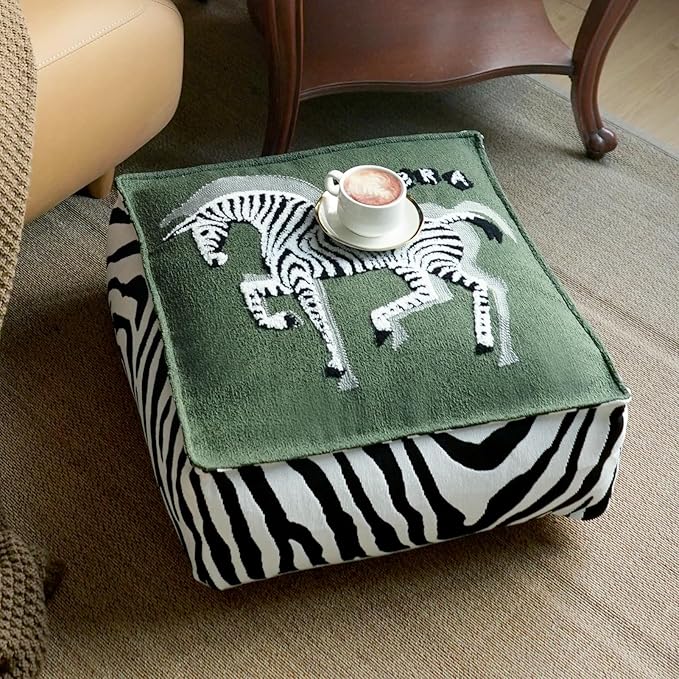 Pouf Ottoman Unstuffed Poufs Soft Touch Zebra Boho Footrest Floor Chair Storage for Living Room Bedroom Home Decor (Green, 20 x 20 x 8 Inches Square)