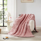 L'AGRATY Chunky Knit Blanket Throw - Soft Chunky Throw Blanket 60x80: 100% Hand Kintted Chenile Crochet Throw Blanket for Couch - Large Cable Knit Chunky Blanket for Home Decor(Rose Pink)
