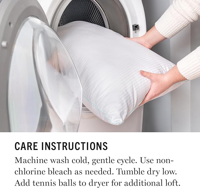 MARTHA STEWART Down Alternative Pillows Queen Size Set Of 2, Plush Cooling Pillow for Back, Stomach or Side Sleepers, Memory Foam-Like Fiber Fill, Dobby Stripe, 20" x 28", White