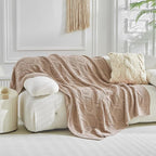 Longhui bedding Chunky Cotton Knit Throw Blanket for Couch, Sofa, Bed, or Chair, Decorative Breathable Fall Cable Knit Blanket 51 x 63 Inches, Pink Rose