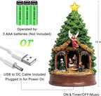Christmas Tree Lighted and Animated Manger Nativity Scene, Musical Angel Family Figurines LED Light Play Silent Night Music, Ideal Xmas Decor Gifts and Tabletop Xmas Collection Decorations for Home