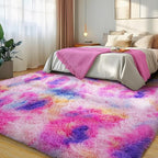 6x9 Fluffy Fuzzy Area Rug for Living Room Bedroom, Ultra Soft Large Living Room Rugs, Non Slip Thick Shag Rug for Dorm, Kids Girls Boys Rug for Home Decor Aesthetic, Dark Rainbow