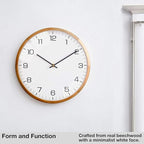 Driini Analog Dome Glass Wall Clock (12") - Wood Frame with White, Modern Face - Battery Operated with Non Ticking Hands - Large Decorative Clocks for Classroom, Office, Living Room, or Bedrooms.