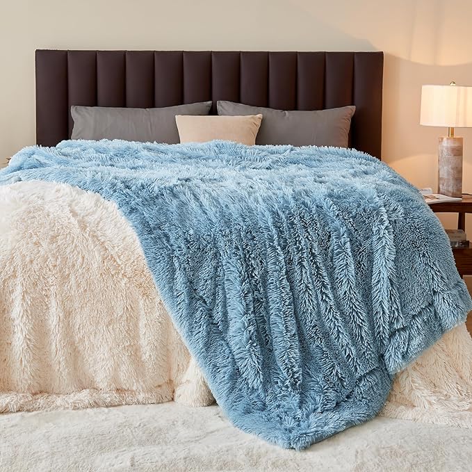 GONAAP Fuzzy Faux Fur Throw Blanket Light Blue Super Soft Cozy Plush Fuzzy Shaggy Blanket for Couch Sofa Bed (Light Blue, Throw(50"x60"))