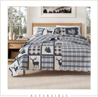Great Bay Home Lodge Bedspread Twin/Twin XL Size Kid's Quilt with 1 Sham. Cabin 2-Piece Reversible All Season Quilt Set. Rustic Quilt Coverlet Bed Set. Stonehurst Collection. (Navy/Grey)