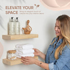 Homeforia 18 inch Natural Floating Shelf, High End Solid Real Wood 18inch Small Floating Shelves for Wall Mounted, Natural Wooden Floating Shelves, Heavy Duty Bracket, 18 X 6.5 X 1.75 in, Set of 3