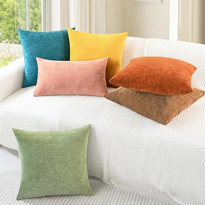 CaliTime Throw Pillow Covers Decorative 24 X 24 Inches Pack of 2 Cozy Chenille Cushion Cases for Couch Sofa Bed Living Room Home Apricot Brown