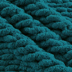 Carriediosa Chunky Knit Throw Blanket 60" X 80" Twin, 100% Hand Made Large Chenille Loop Yarn Soft Fluffy Throws for Couch Sofa Bed, Big Crochet Cozy Heavy Thick Cable Woven Blankets, Teal