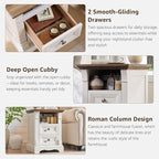 Farmhouse Nightstand Set of 2, 18" End Table with 2 Drawers Storage, Wood Side Table w/Roman Column, Bedside Cabinet for Bedroom, Living Room, Antique White