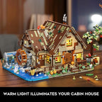 Wood Cabin Building Set with Light, 2570 PCS Wooden Forest House Mini Building Block Toy with Waterwheel Pond Animals, Big House Construction Model for Adults Teens Kids Boys Girls 10-12+