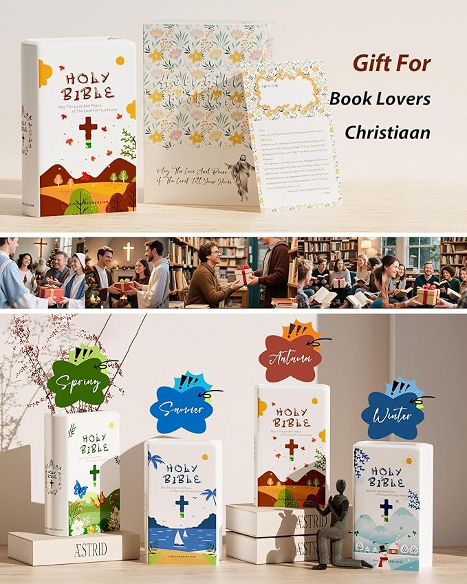 Bible Blessings Fall Flower Vase - Modern Ceramic Book-Shaped Vase for Flowers - Christian Desk Decor for Prayer Room, Dining Table, Coffee Tables, Entryway Console, Religious Gifts (Orange Fall, XL)