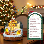 Animated Musical Christmas Village Figurines - Gingerbread House Building and Gingerbread Man with Train, LED Lights & Music - Battery or USB Powered and Home Collection Decorations