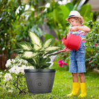 Quarut 15 Inch 4 Pack Large Plant Pots, Plastic Flower Pot for Indoor & Outdoor with Drainage Holes & Saucer, Circle Pattern Planters Garden Pots for Herbs