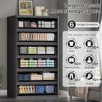 Black 56" Tall Dresser for Bedroom, Fluted Modern 6 Drawers Deep Dressers, Wood Chest of Drawers with Handleless, Curved Profil Storage Closet Dressers for Bedroom, Living Room, Hallway