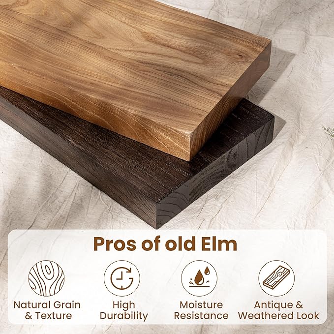 Fun Memories Rustic Elm Wood Floating Shelves for Wall, 48" Floating Shelf Wall Mounted, Long Floating Disply Shelf with Heavy-Duty Bracket for Living Room, Kitchen, Bathroom, Walnut Color, Set of 1