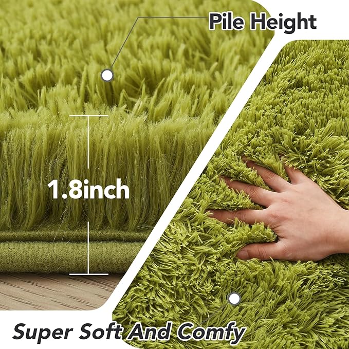 Green Area Rug for Bedroom: 3x5 Plush Shag Carpet-Modern Fuzzy Furry Soft Rugs for Kids Girls Room,Shaggy Rug for Dorm Home Decor(3x5 Feet,Light Green)