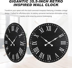 35" Large Wall Clock, Shiplap Wall Clock with Roman Numeral Nearly Non-Ticking Farmhouse Round Wall Clocks for Living Room Decor, Office, Bedroom, Entrance, Black