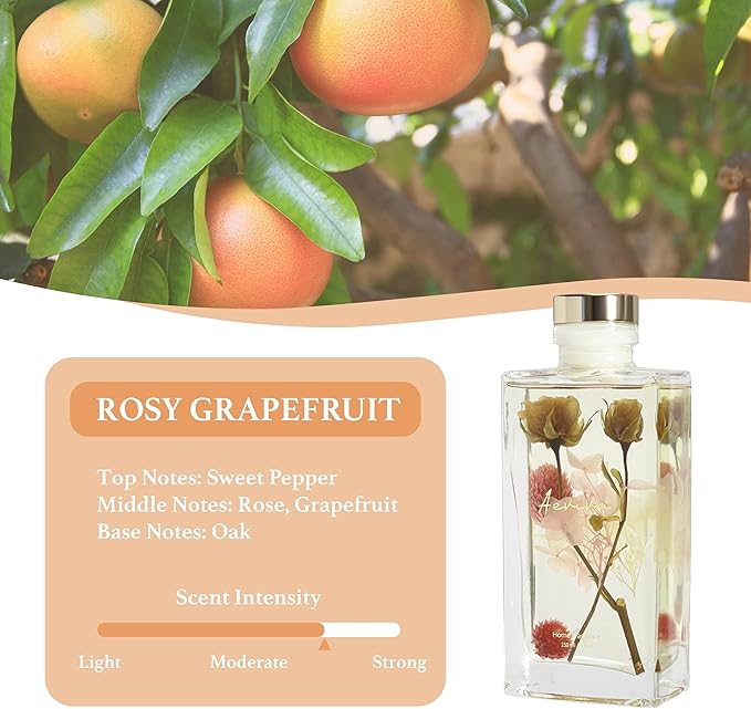 Reed Diffuser Set, 5 fl oz Rose Grapefruit Scented Oil Diffuser, Home Fragrance with Cotton Reed Sticks for Bedroom, Office, Bathroom Shelf Decor & Gifts